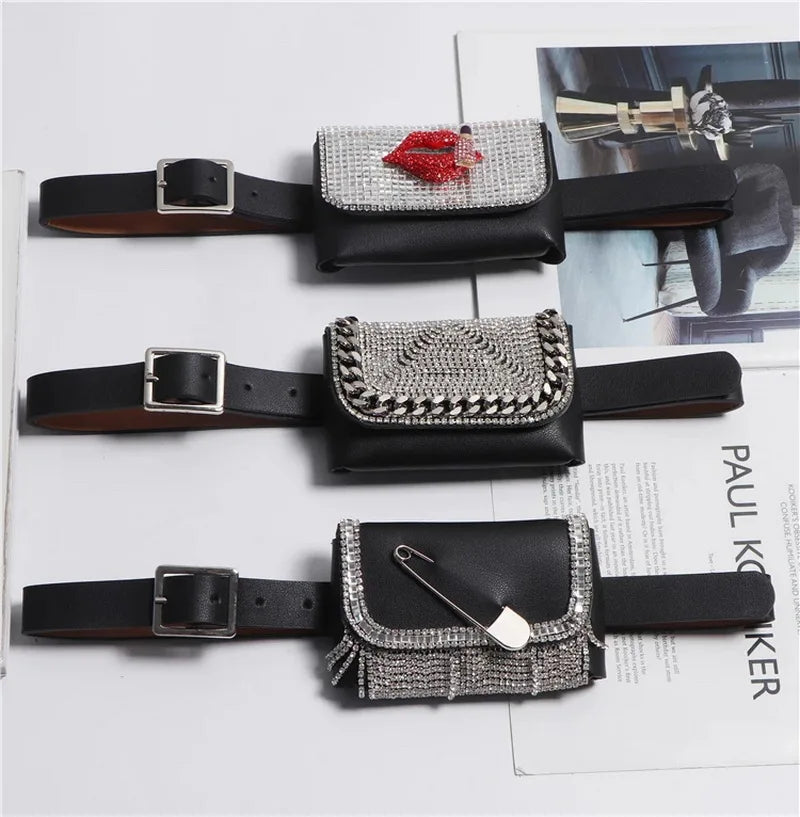 Diamond Rhinestone Waist Belt with Money Bag Fanny Pack