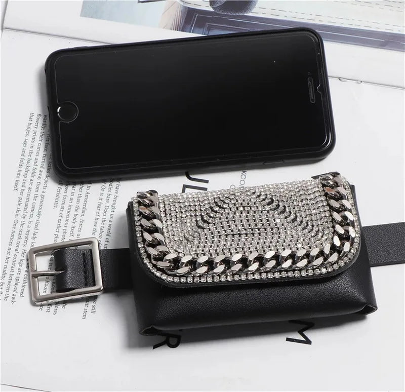 Diamond Rhinestone Waist Belt with Money Bag Fanny Pack