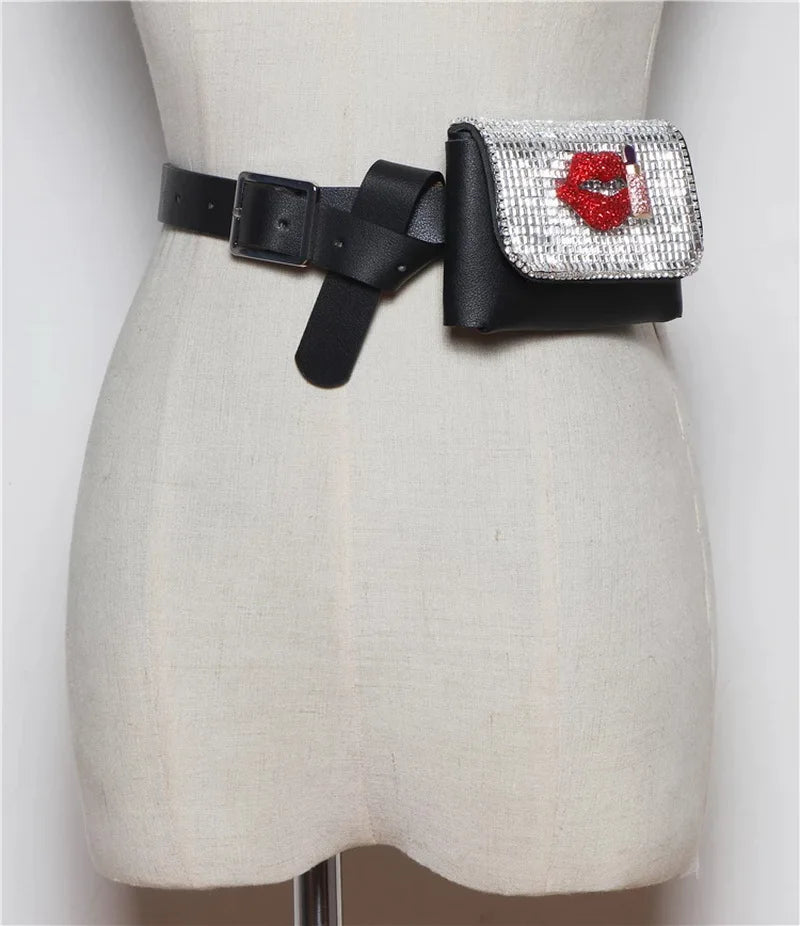 Diamond Rhinestone Waist Belt with Money Bag Fanny Pack