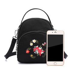 Floral Embroidery Backpack Small Nylon Handbag for Girls Women