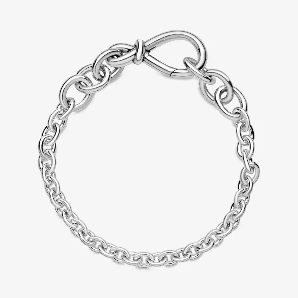 925 Silver Pan Charm Infinity Knot Chain Bracelet Bangle DIY Gift