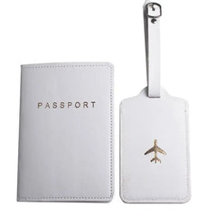 2pcs Passport Cover & Luggage Tag Set PU Leather Travel Accessories
