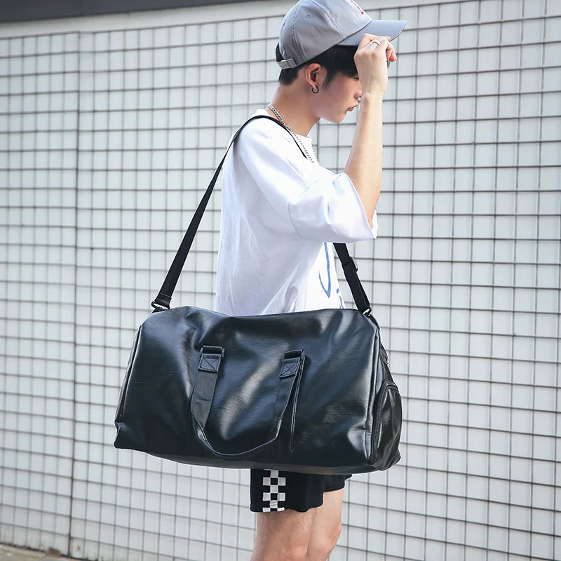 Casual PU Leather Travel Duffel Bag Large Capacity Men Messenger Handbags