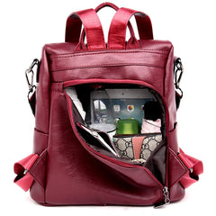 Casual Leather Backpack for School Teen Girls Large Capacity Travel Bag