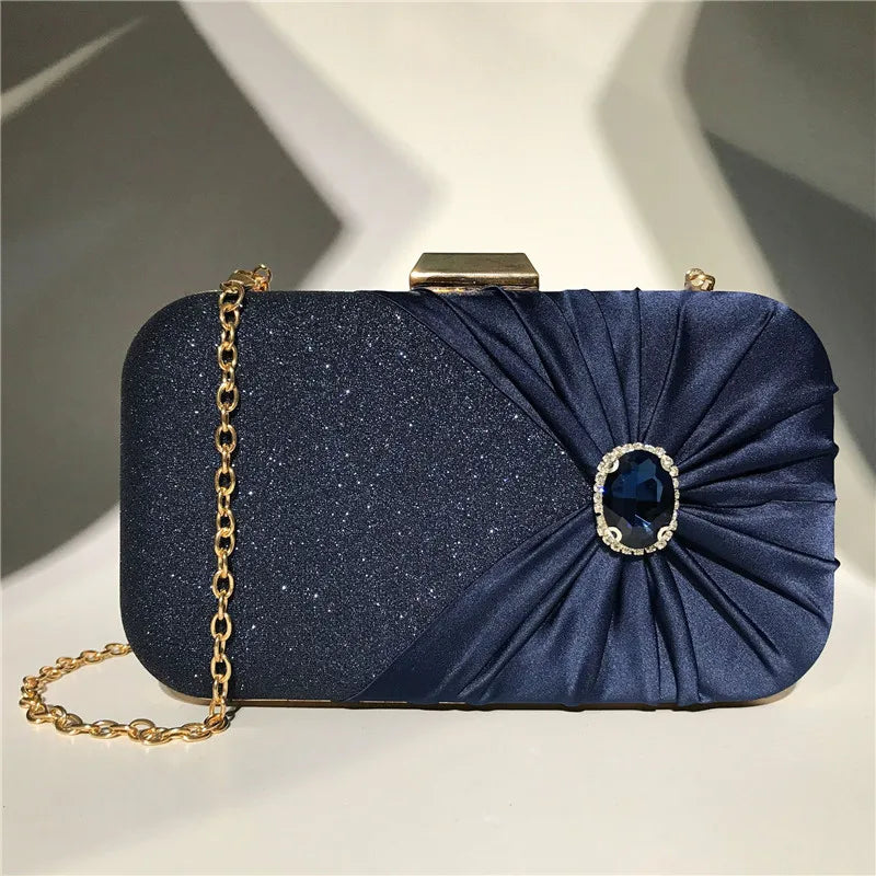Golden Evening Clutch Bag Wallet Classic Wedding Handbag Bridal Chain Purse