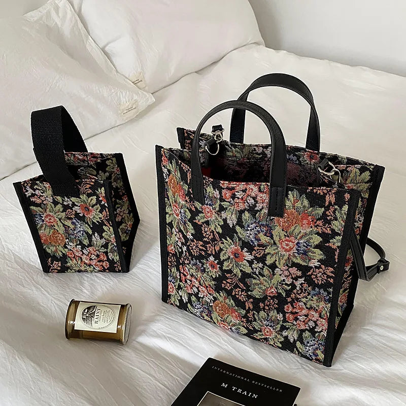 Waterproof Shoulder Bag Canvas Floral Mini Tote Female Crossbody Bags