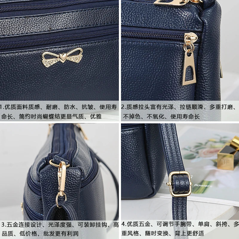 Women's Shoulder Bag Wax Leather Multi-layer Large-capacity Crossbody