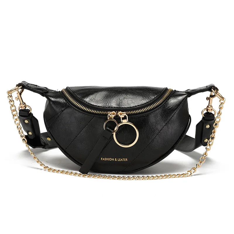 Korea Girl's Stain PU Leather Waist pack Fanny Pack
