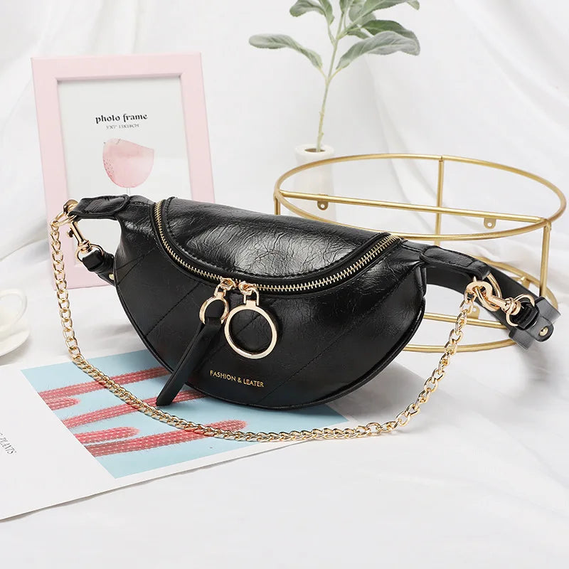 Korea Girl's Stain PU Leather Waist pack Fanny Pack