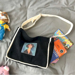 Retro Corduroy Shoulder Bag for Women, College Style Tote and Messenger Bag