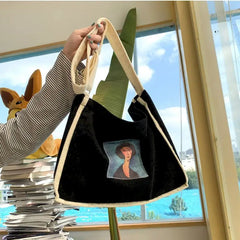 Retro Corduroy Shoulder Bag for Women, College Style Tote and Messenger Bag