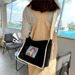 Retro Corduroy Shoulder Bag for Women, College Style Tote and Messenger Bag
