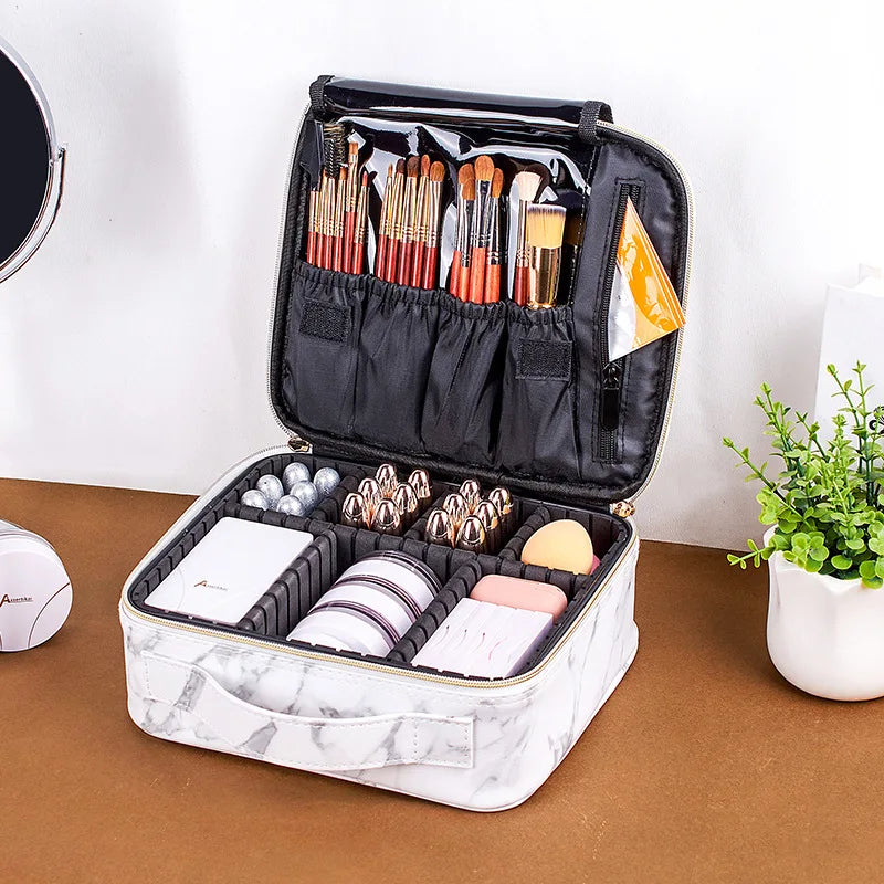 Marble Cosmetic Bag Partition Functional Portable Travel Storage Makeup Case
