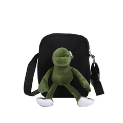 Canvas Messenger Bag with Doll Frog Design
