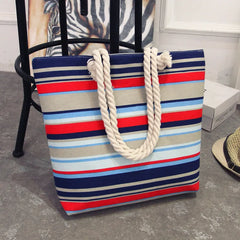 Canvas Striped Shoulder Beach Bag Floral Messenger Shopping Tote Casual Big Bag