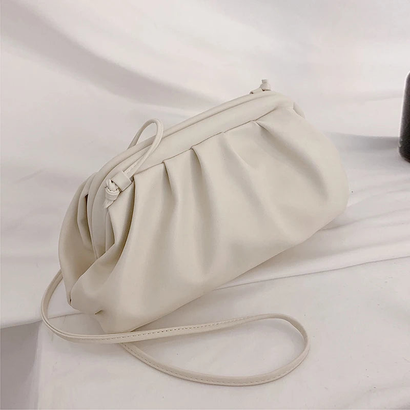 Women Clutch Evening Party Bags Ruched Pillow Bag Leather Handbag