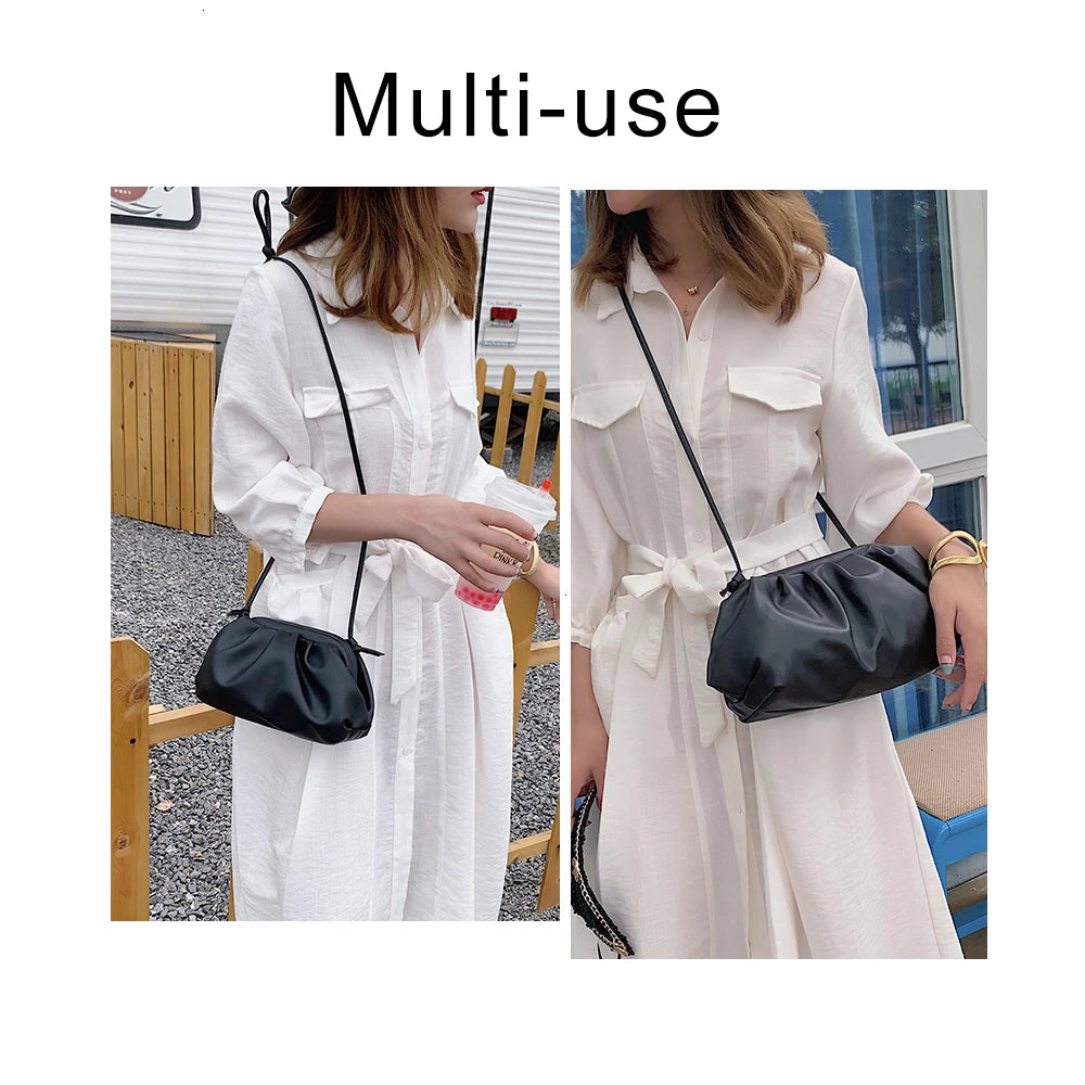 Women Clutch Evening Party Bags Ruched Pillow Bag Leather Handbag