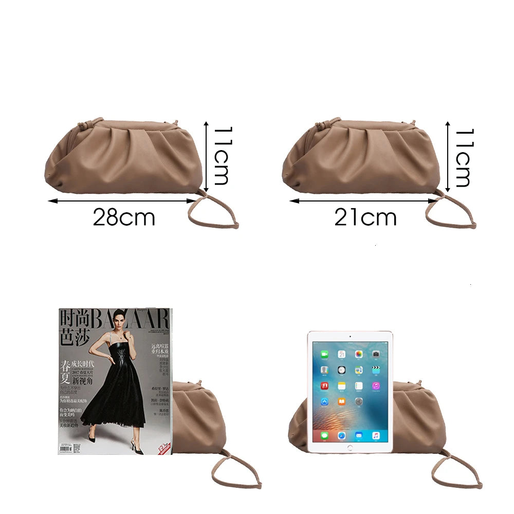 Women Clutch Evening Party Bags Ruched Pillow Bag Leather Handbag