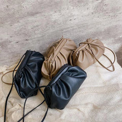 Women Clutch Evening Party Bags Ruched Pillow Bag Leather Handbag