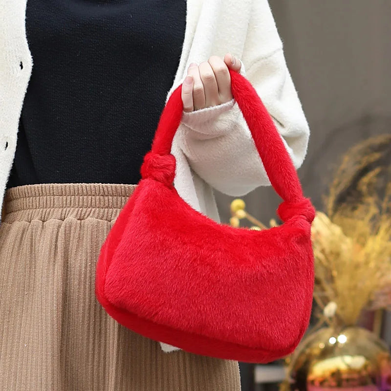 Women Winter Faux Fur Shoulder Bag Lady Handbag Female Party Tote Bag