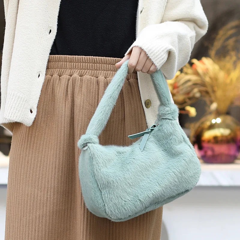 Women Winter Faux Fur Shoulder Bag Lady Handbag Female Party Tote Bag