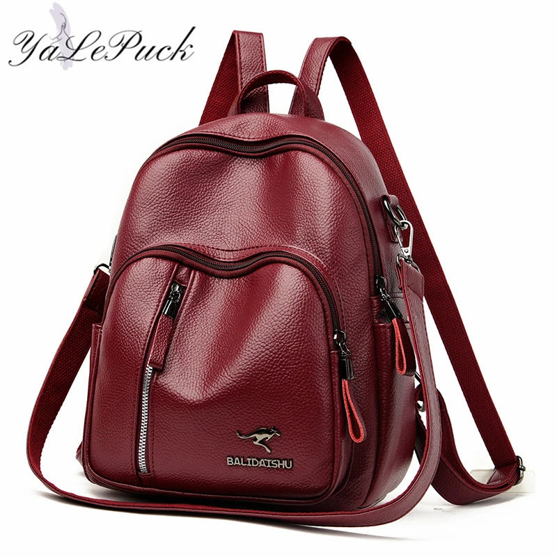 Vintage Leather Backpack Women Shoulder Bag School Bags for Girls