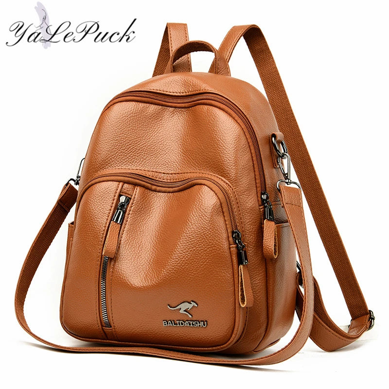 Vintage Leather Backpack Women Shoulder Bag School Bags for Girls