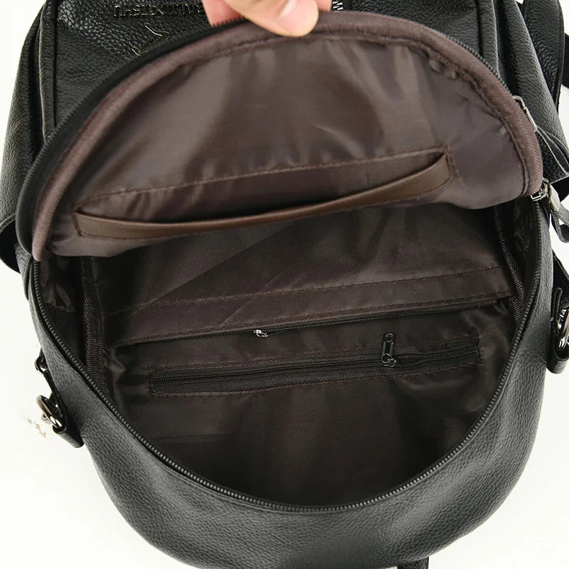 Vintage Leather Backpack Women Shoulder Bag School Bags for Girls