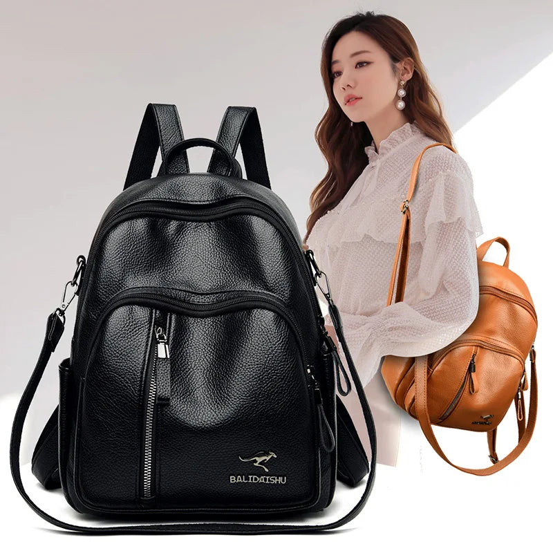 Vintage Leather Backpack Women Shoulder Bag School Bags for Girls