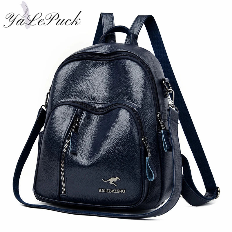Vintage Leather Backpack Women Shoulder Bag School Bags for Girls
