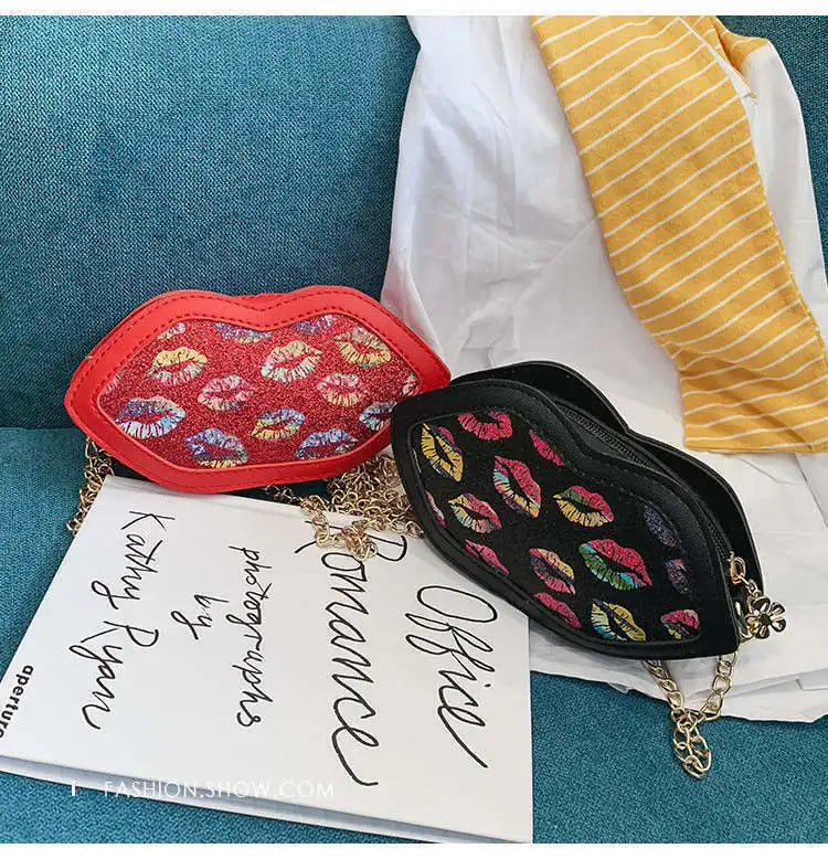 Hot Girl Lips Leather Crossbody Bag Purse Messenger Bag