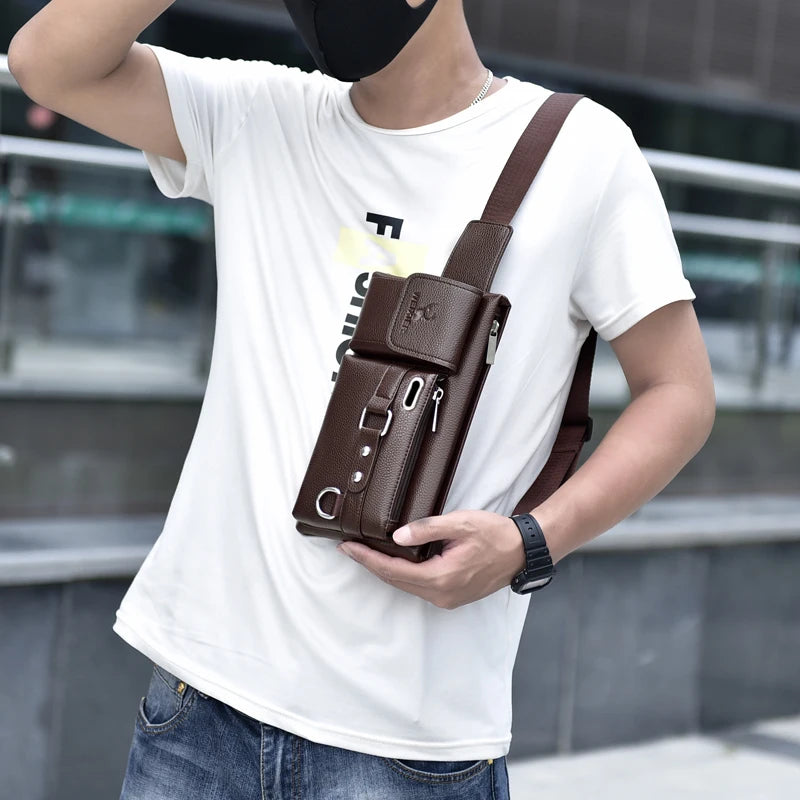 Men's Casual Waist Bag Waterproof PU Leather Chest Bag