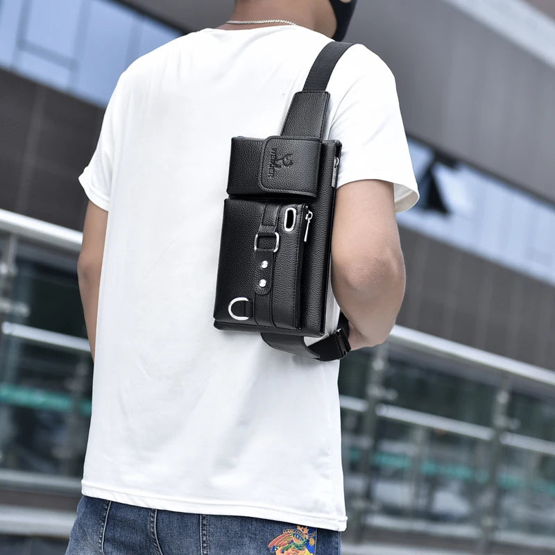 Men's Casual Waist Bag Waterproof PU Leather Chest Bag