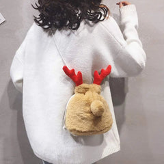 Elk Shoulder Bag Lightweight Cartoon Wild Drawstring Plush Crossbody Pack