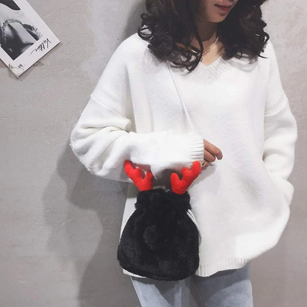 Elk Shoulder Bag Lightweight Cartoon Wild Drawstring Plush Crossbody Pack