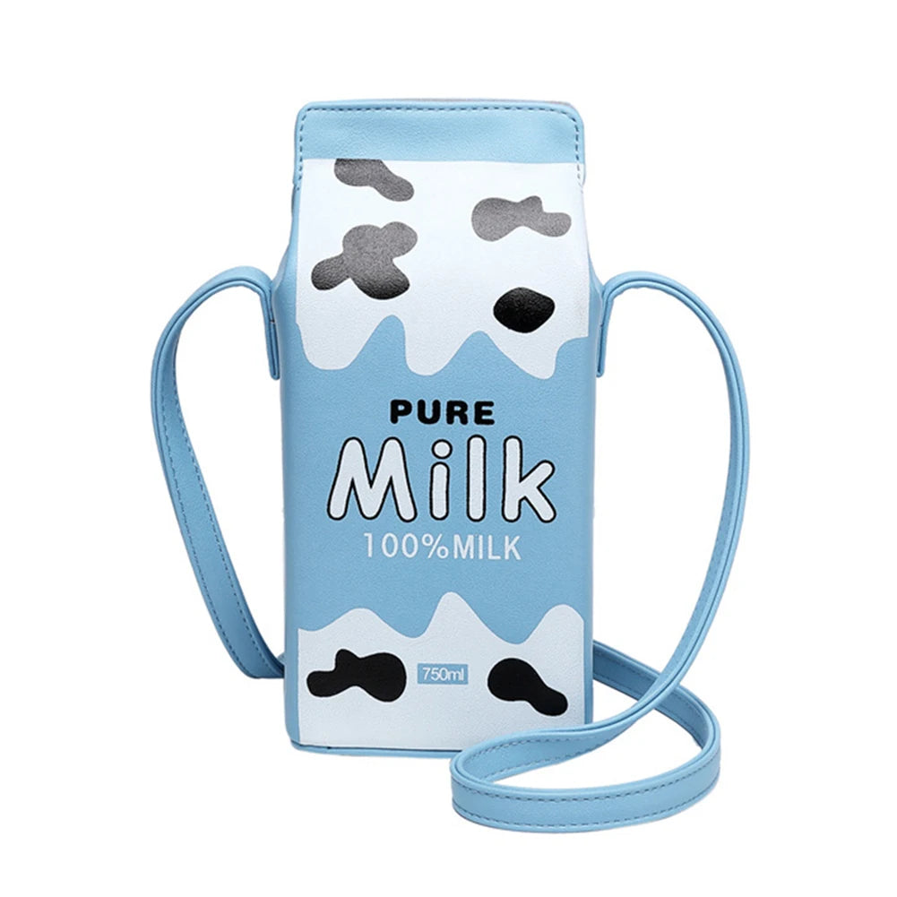 Funny Milk Box Shape Shoulder Bag Crossbody Pouch