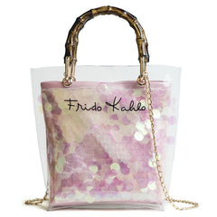 Summer Transparent Women Hand Bags Chain Straw Bag