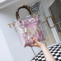 Summer Transparent Women Hand Bags Chain Straw Bag