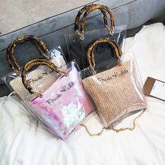 Summer Transparent Women Hand Bags Chain Straw Bag