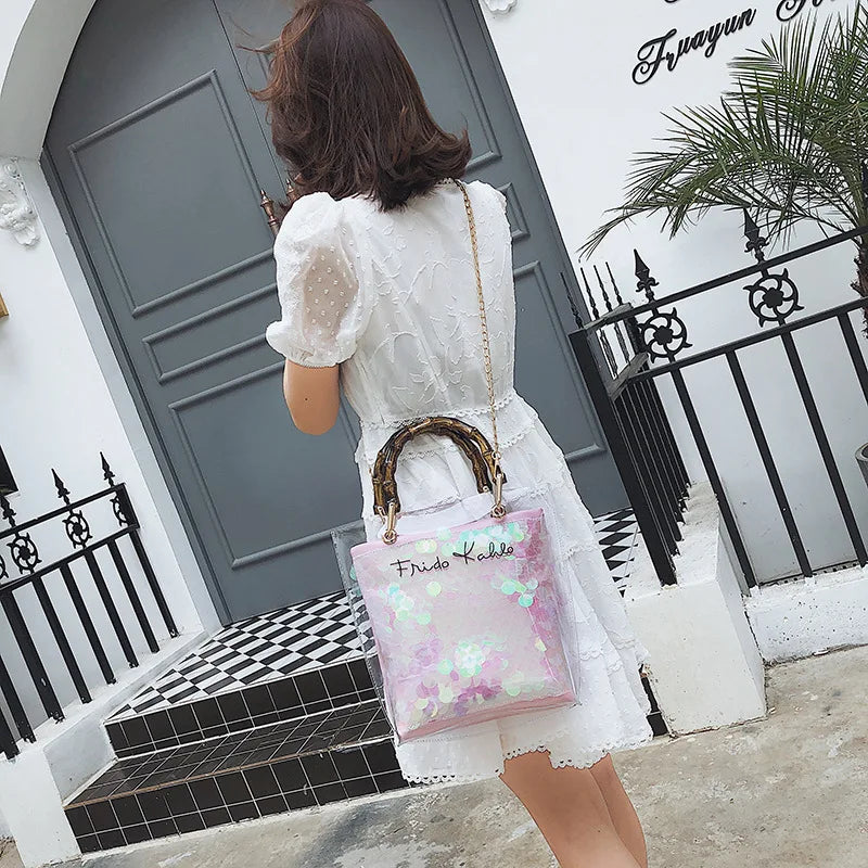 Summer Transparent Women Hand Bags Chain Straw Bag