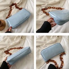 Acrylic Chain Shoulder Handbag Ladies Travel Purse Solid Daily Sling Bag