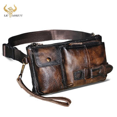 Vintage Leather Men's Waist Belt Bag Chest Pack Clutch Phone Pouch 8135