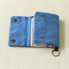 Women Cotton Fabric Short Wallet Gray Denim Ladies Purse