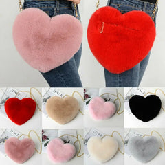Plush Heart Shaped Chain Messenger Bag