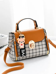 Grid Female Shoulder Bag Cartoon Decor PU Tote Plaid Girls' Gift
