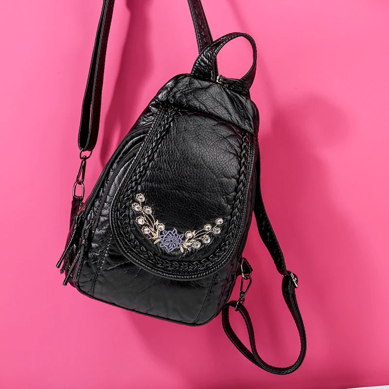Women Leather Backpacks High Leather School Bagss for Teenage Girls
