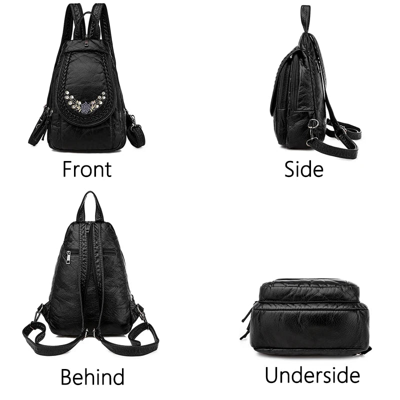 Women Leather Backpacks High Leather School Bagss for Teenage Girls