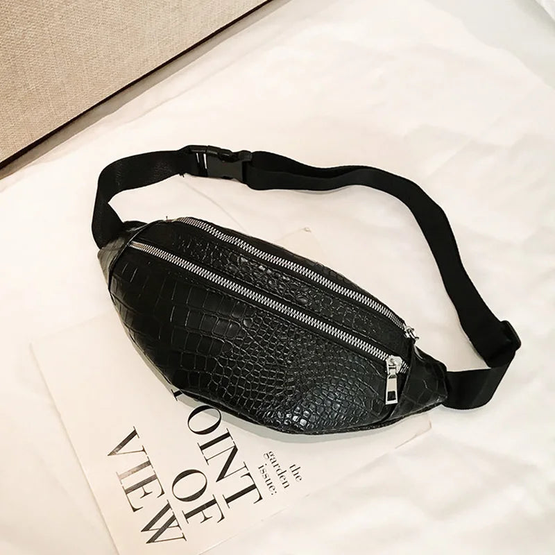 Women Waist Bag Fanny Pack PU Leather Solid Chest Bag Belt Purse