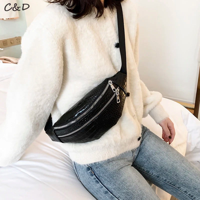 Women Waist Bag Fanny Pack PU Leather Solid Chest Bag Belt Purse