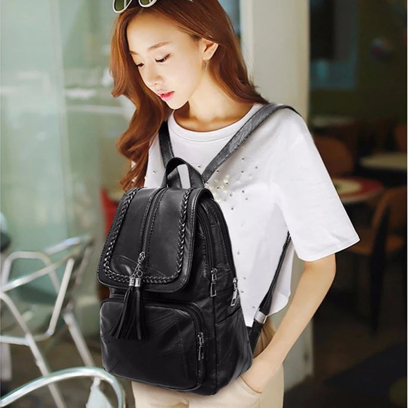 Women's Leather Backpack Waterproof School Bag Travel Shoulder Bag